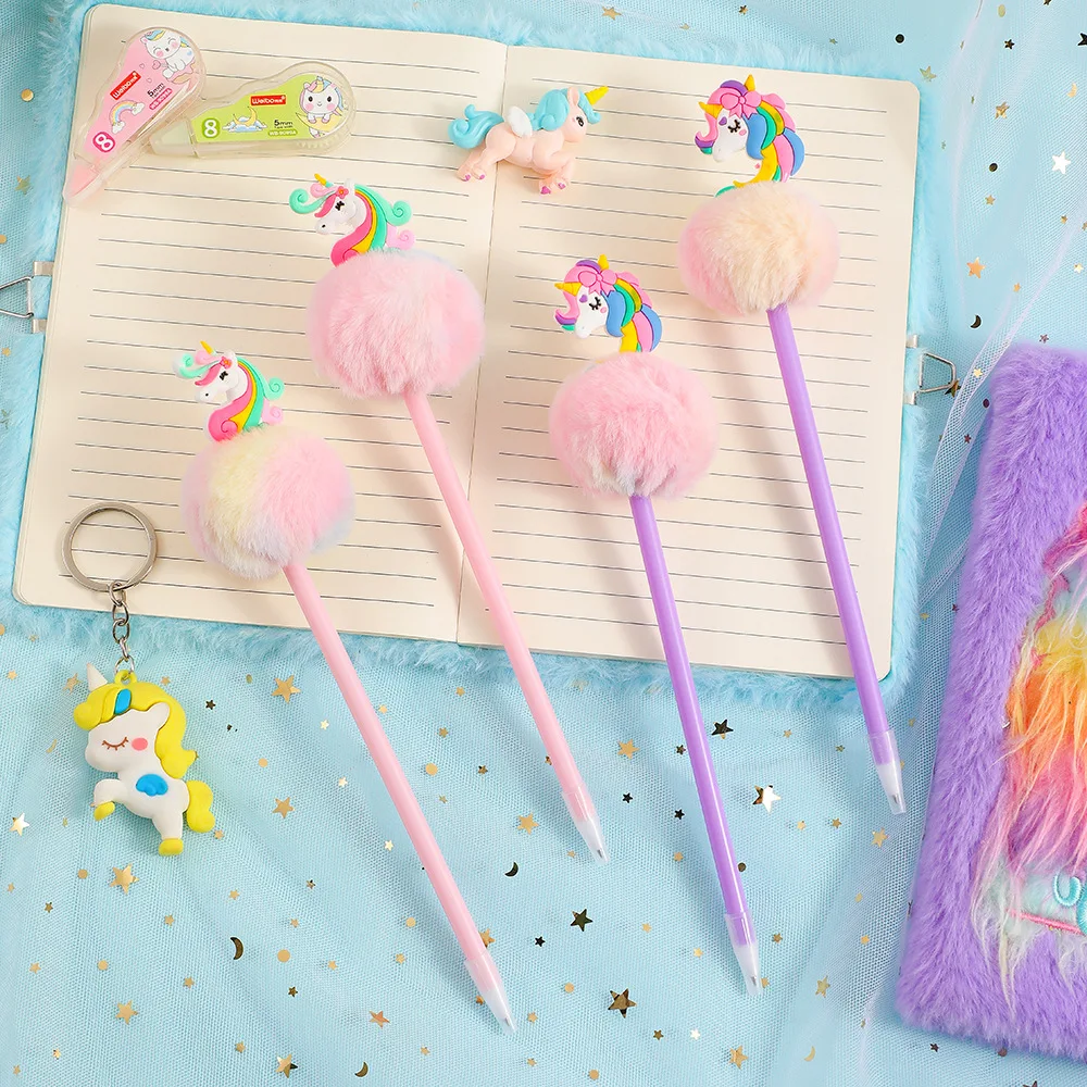 Children's Cartoon Plush Ballpoint Pen Cute Unicorn Gift Pen Hand Account Pen Gel Pen Student Prize Gift Stationery