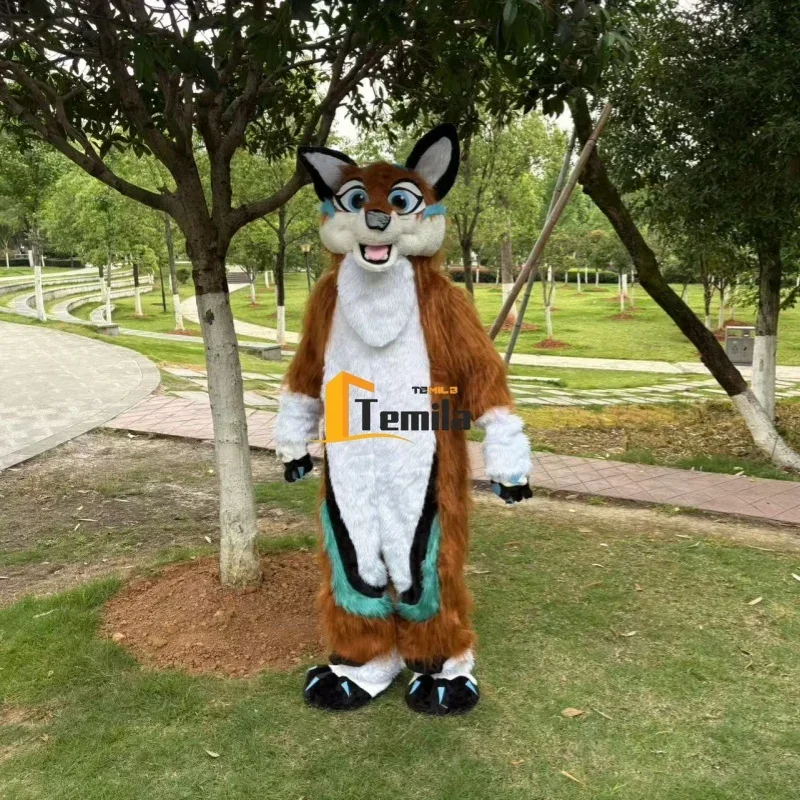 التميمة الدعائم الطرف فرو طويل فروي أجش الكلب الأرجواني الثعلب Fursuit الذئب التميمة الكبار الإعلان الحدث تأثيري حلي