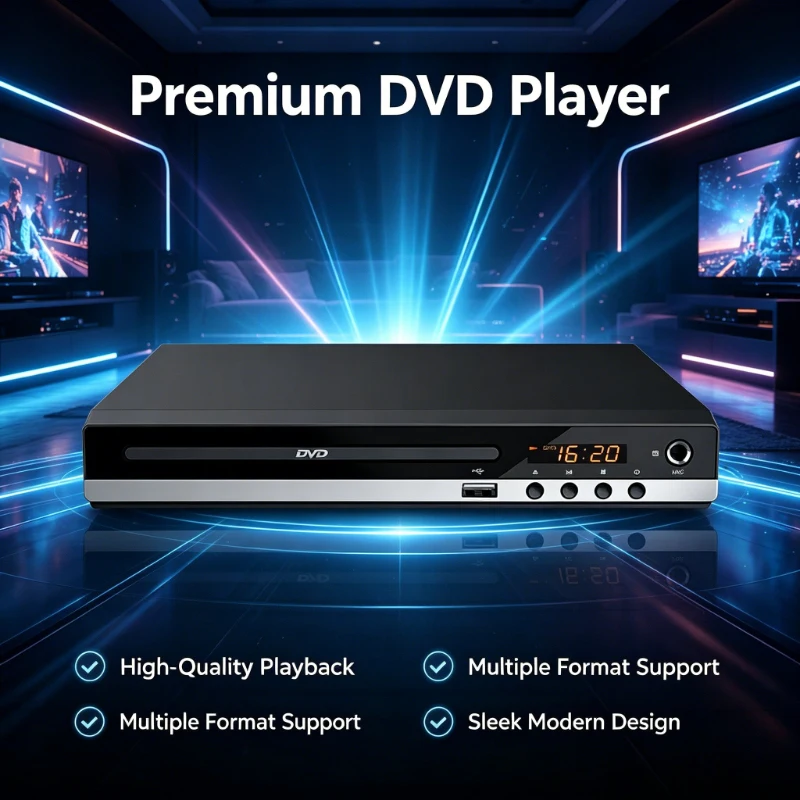 Reproductor de DVD de alta definición 1080P, caja de reproductor de DVD para el hogar, reproductor de discos DVD y CD para TV, salida AV, puerto de micrófono incorporado, compatible con todas las regiones