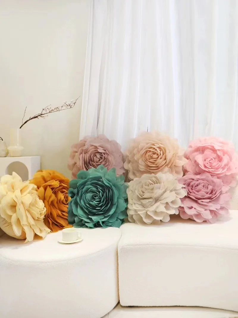 Handmade Flower Throw Pillow Cover, Monochromatic, Simple, Big, Organza, Fashion, New, Wholesale, MF639