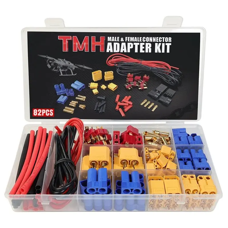 82Pcs T-Plug XT90/XT30/XT60/ EC5/EC3 Male & Female Plug Adapter Connector Silicone Wire Heat Shrink Tubing For ESC Parts