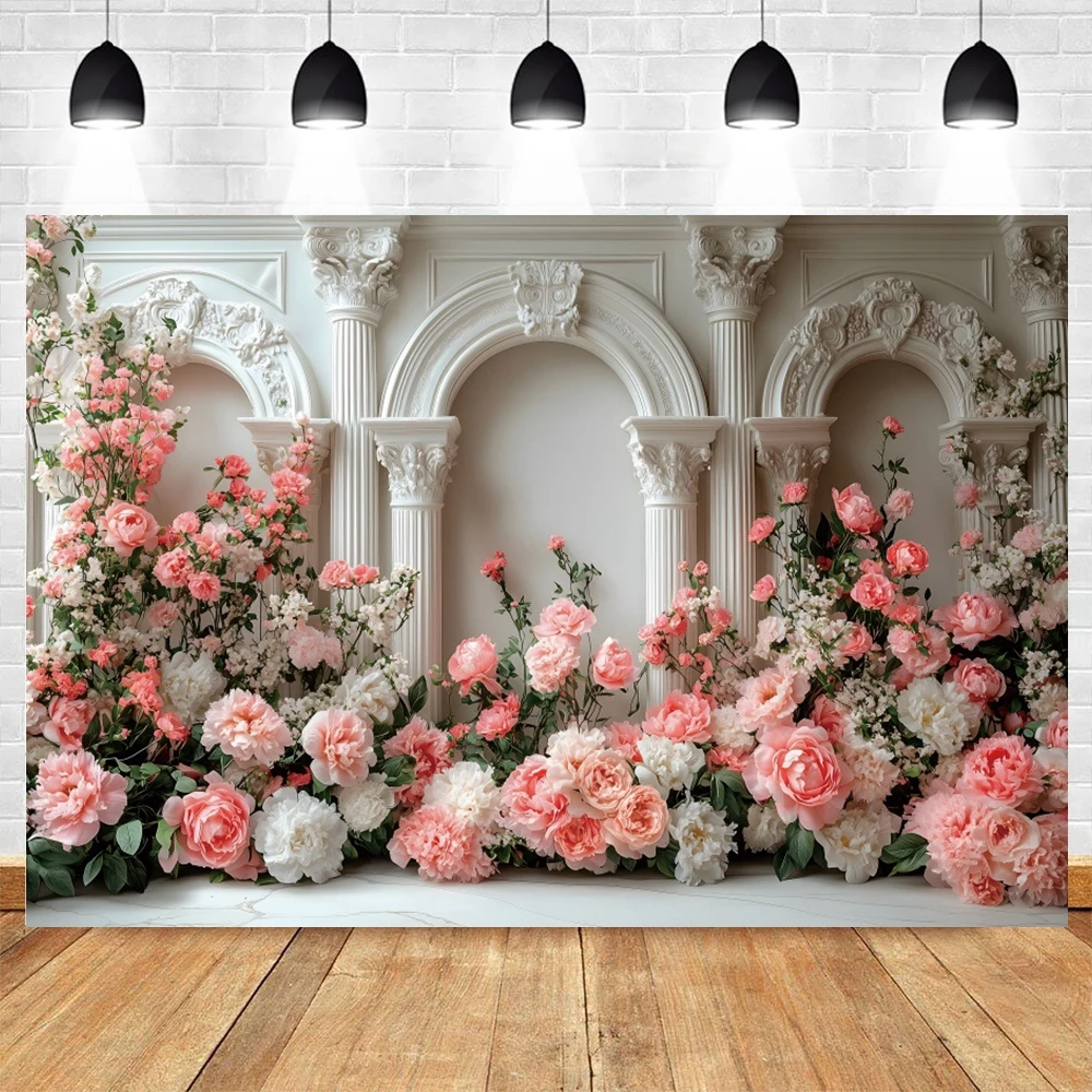 Wedding Photography Backdrop Flowers European Style Palace Wall Bride Photo Pregnant Art Portrait Photocall Background Decor