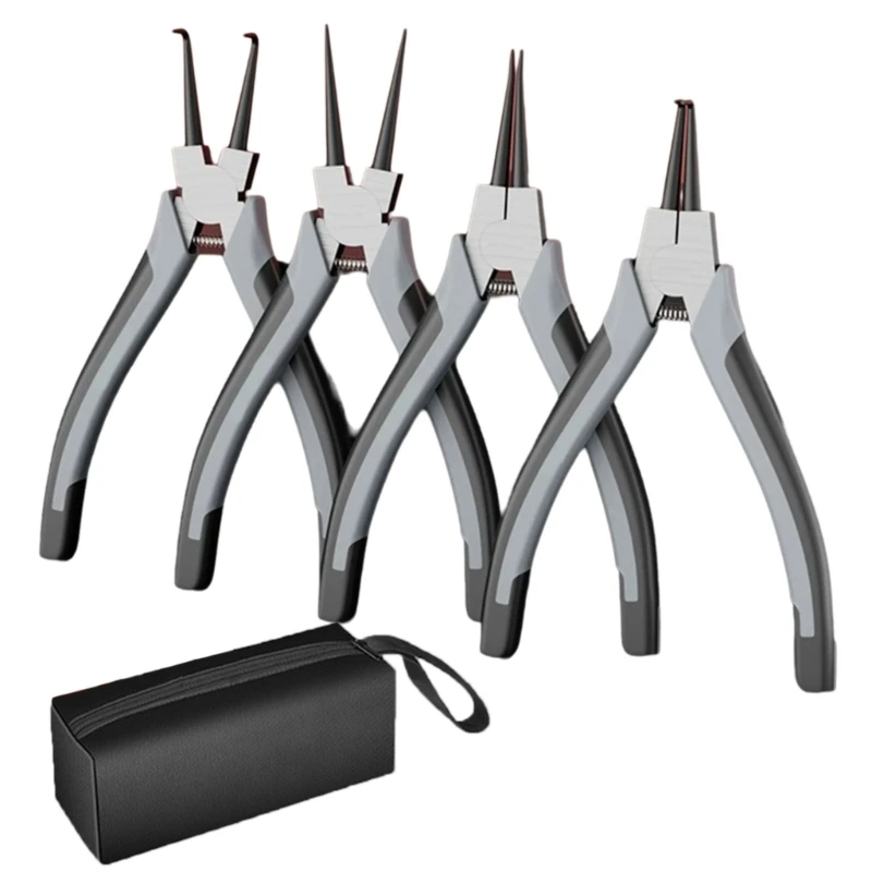 M6CF Professional 4Piece Rings Pliers Set for Internal & External Rings, High Carbon Steel with Comfortable Grip Handle