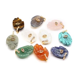 Natural Stone Opal Sodalite Blue Turquoise Hand Shape Demon Eye Pendant Jewelry Making DIY Necklace Earrings Accessories Gifts
