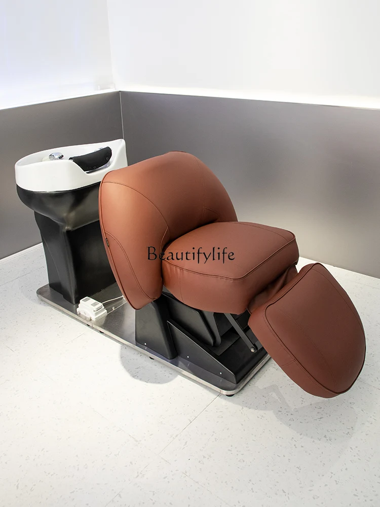 Electric Lifting Barber Shop Ceramic Basin for Hair Washing Station Half Lying Lifting Shampoo Bed