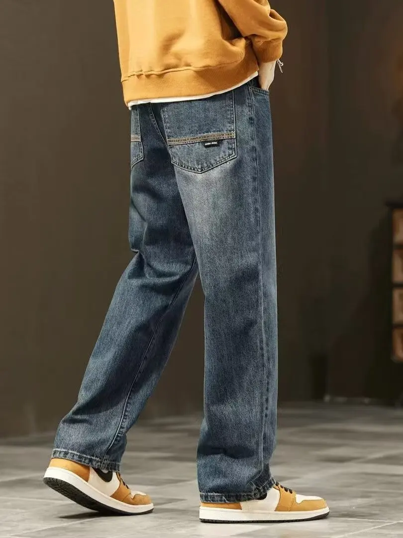 

Мужские джинсы свободного кроя в винтажном стиле, прямые, весна-осень, уличный стиль, широкие штанины