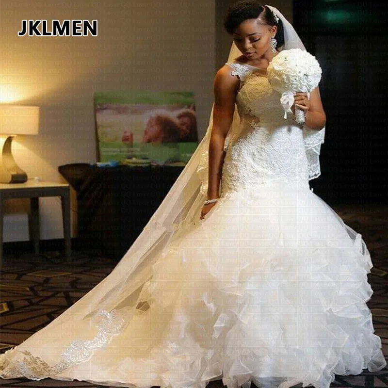 New African Mermaid Wedding Dresses 2026 Amazing Ruffles Lace Up Back Bridal Gowns