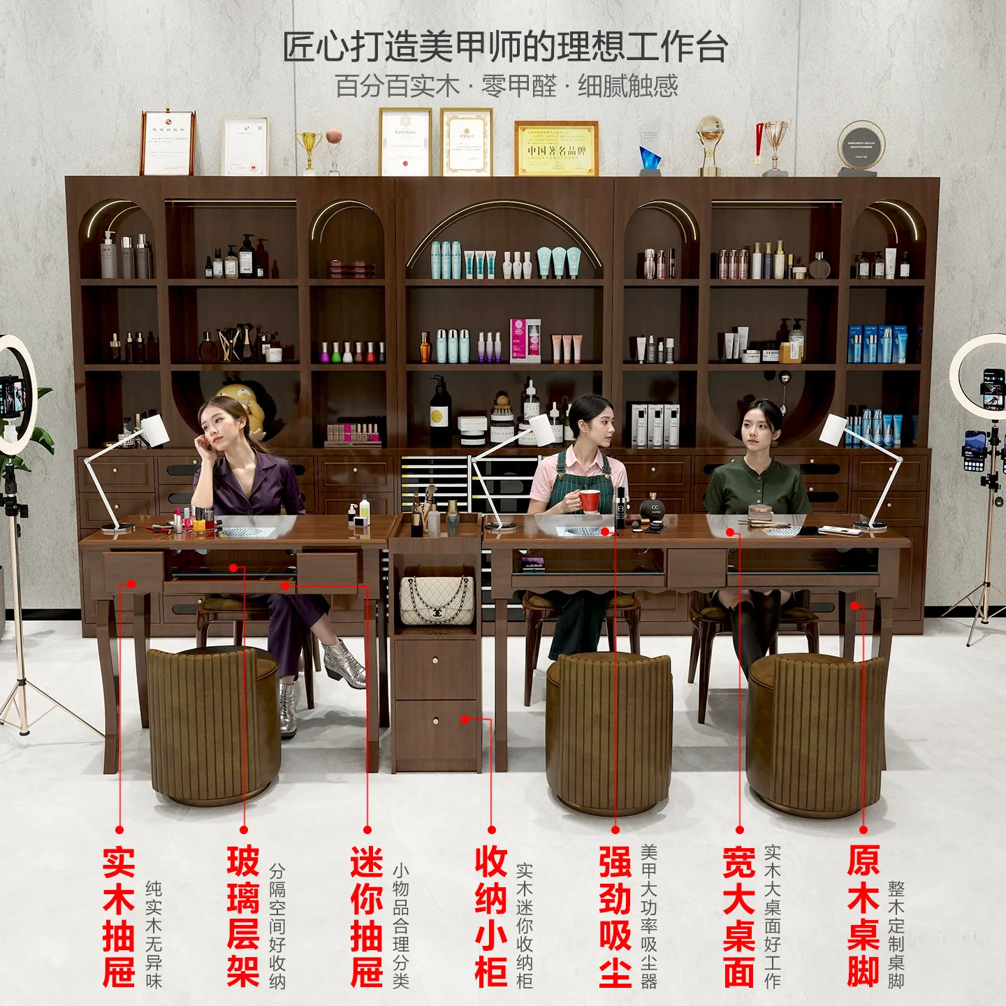 Nail salon special table with vacuum cleaner antique manicure table and chair single double manicure table