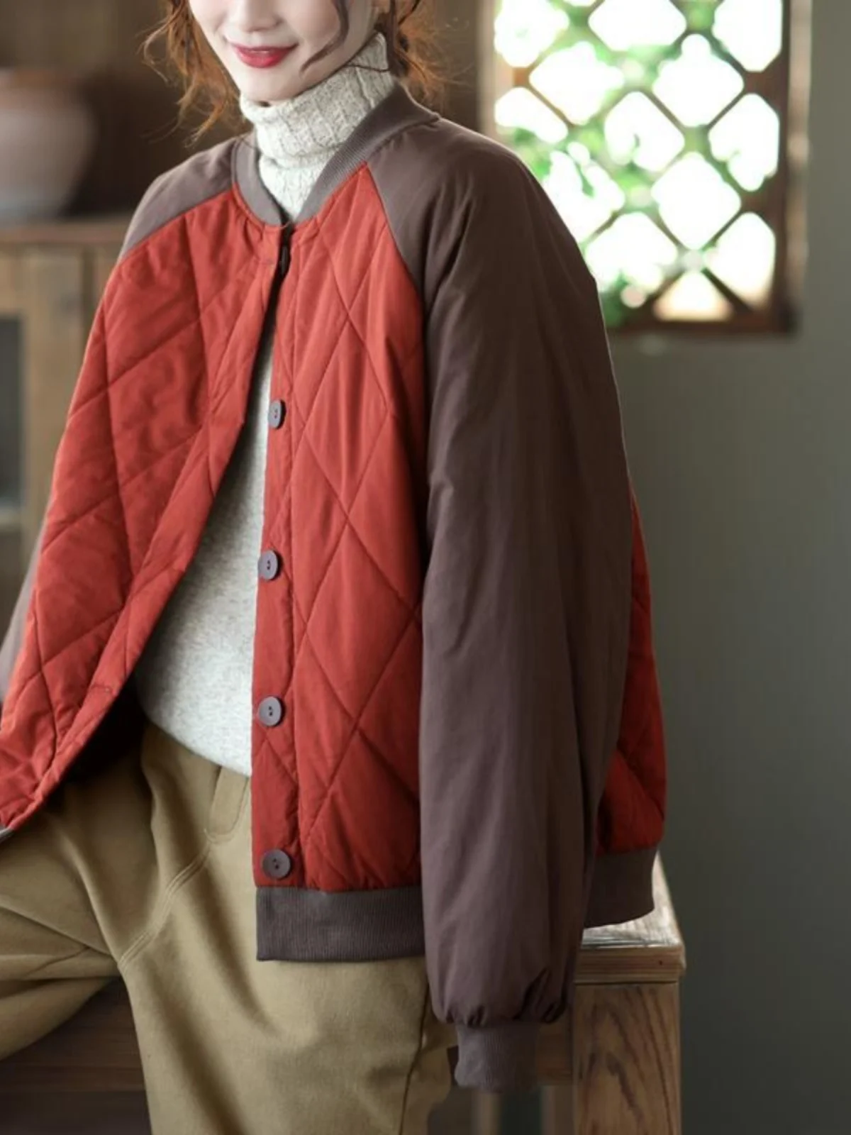 

Свободное хлопковое пальто контрастного цвета в стиле пэчворк, женское осенне-зимнее тонкое модное хлопковое пальто, длинное застежка на пуговицы све