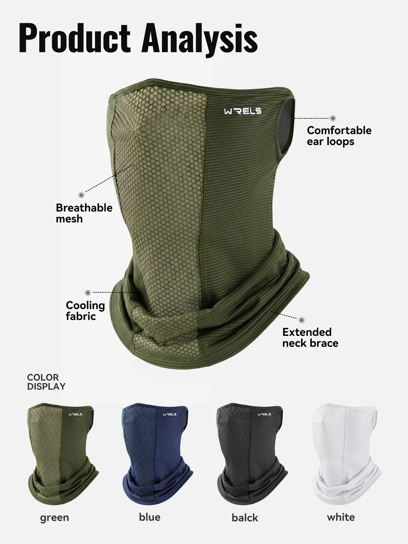WRELS Nackenwärmer UV-Schutz Gesichtsmaske UPF 50+ Kühlender Ohrschal mit Haken Bandana Sommer Radfahren Angeln Outdoor Taktische Maske – Detail 12