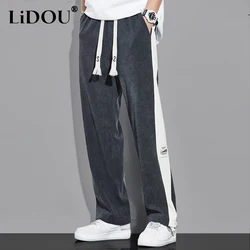 Outono inverno solto casual listrado calças retas homem joggers calças esportivas sweatpants hombre harajuku streetwear