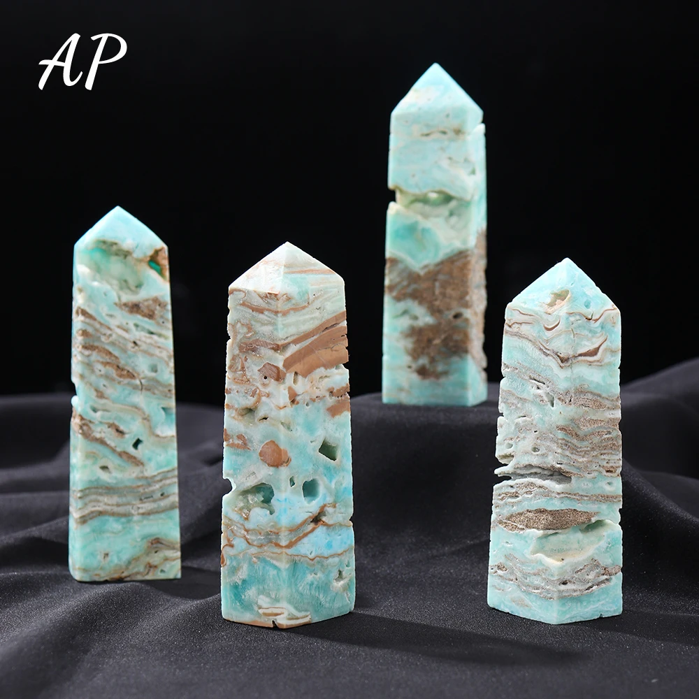 

1pc Natural Sky Blue Heteropolar Ore Crystal Point Hemimorphite Tetrahedral Column Healthy Caribbean Calcite Quartz Wand