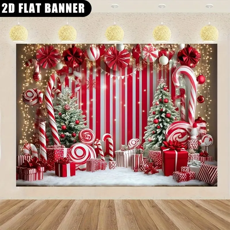 VIKAMA Photography Background Christmas Candy Cane Striped Banner Backdrop for Party Birthday Photo Booth Home Decor