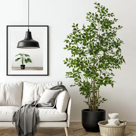 Artificial Ficus Tree Indoor 7ft Large Potted Faux Tree with Realistic Silk Leaves Trunk for Home Office Living Room Corner Dec