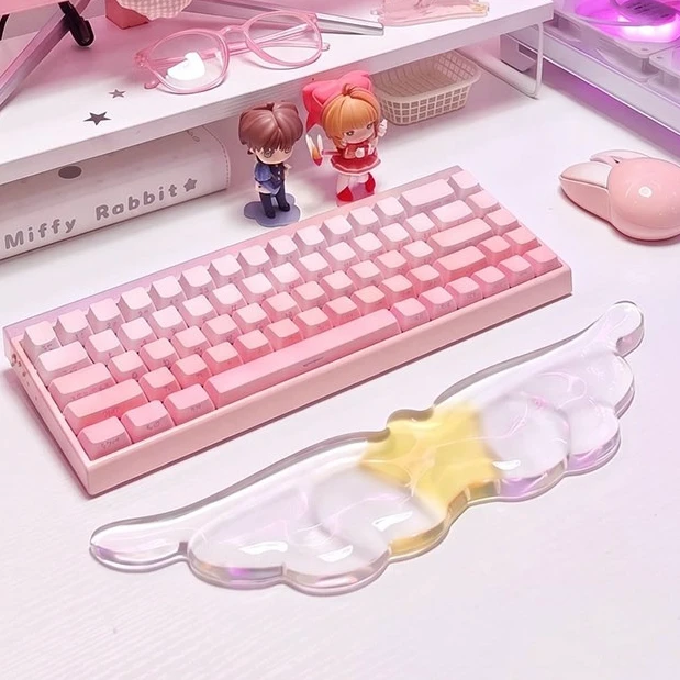Angel Wing Transparent Jelly Gel Keyboard Wrist Rest Kawaii Ergonomic Soft Wrist Support Pad for Mechanical Keyboard Gam Office