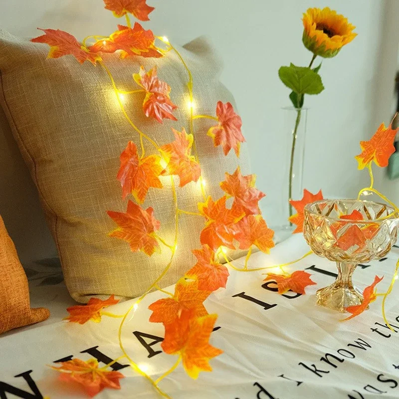 Ghirlanda di foglie d'acero autunnali artificiali solari da 2 m, lucine a led per decorazioni natalizie, feste di ringraziamento, decorazioni fai da te per Halloween