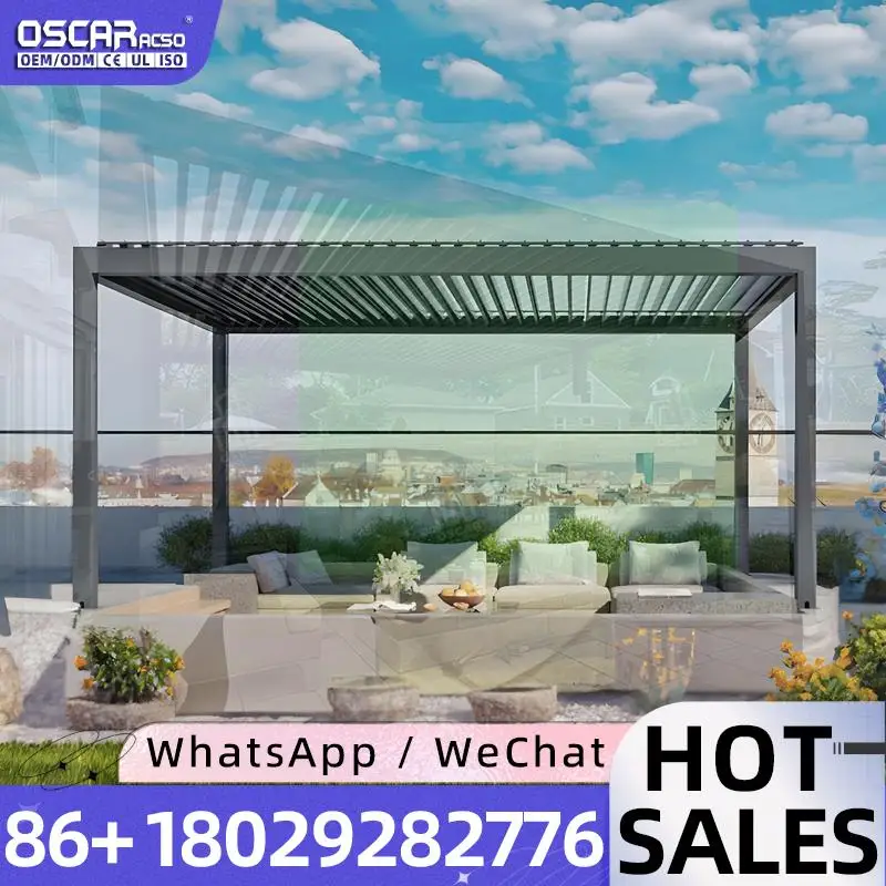 Outdoor Smart Retractable Canopy Aluminum Frame Sun Shading Rainproof Awning for Garden Patio Balcony pergola