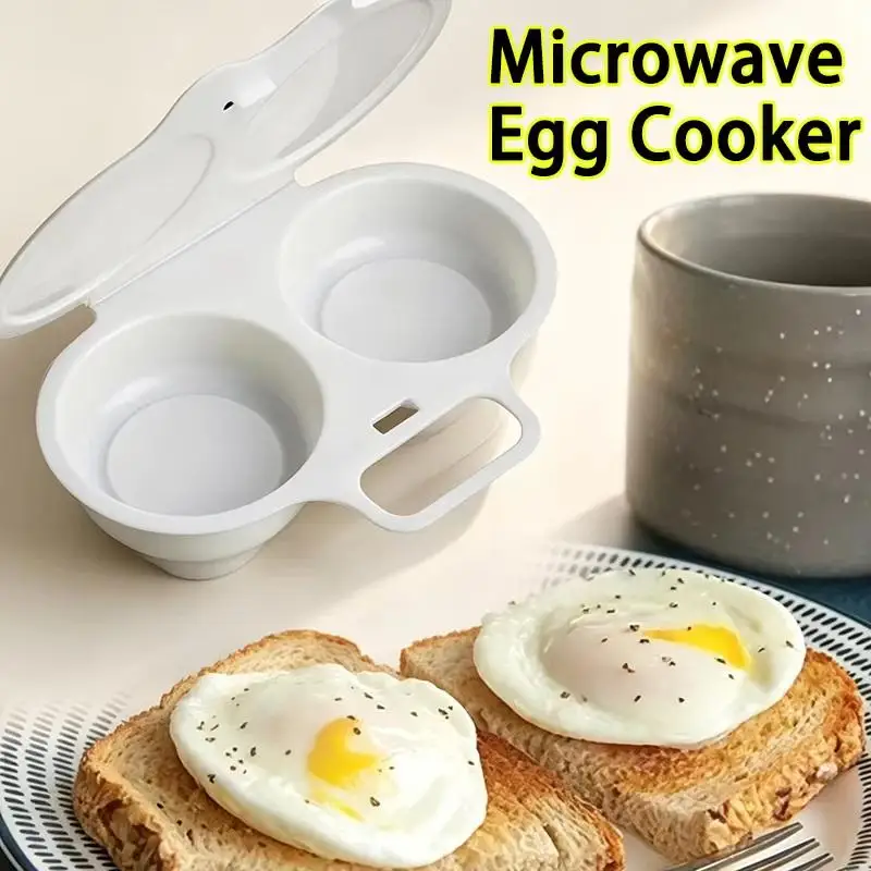 Microwave Double Egg Poacher Food Grade Plastics Reusable Kitchen Cooking Omelet Mold Heat-resistant Portable Kitchen Gadget