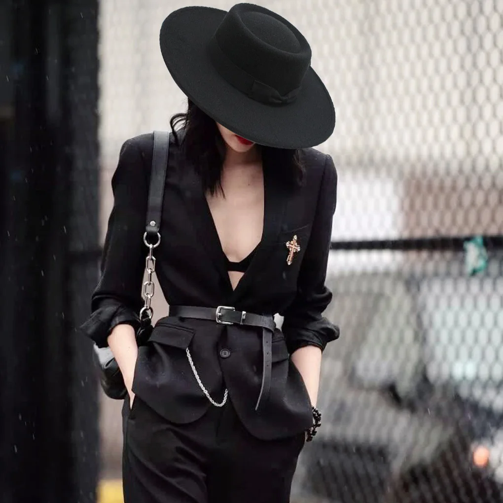 الفرنسية ربطة القوس فيونكة فيدورا قبعة الشتاء الخريف تقليد الصوفية السيدات فيدورا قمة الزفاف الجاز القبعات شقة ورأى قبعة الرامي القبعات #3