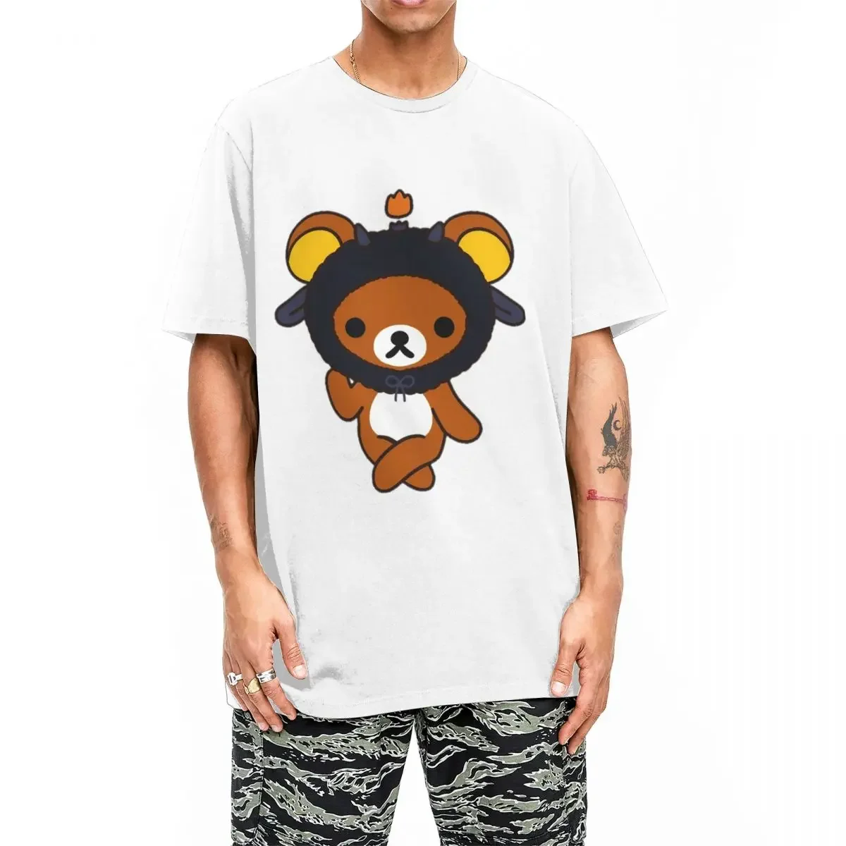 Men Women's Baphometkuma T Shirts Rilakkuma 100% Cotton Tops Awesome Short Sleeve Round Neck Tees Graphic Printed T-Shirt