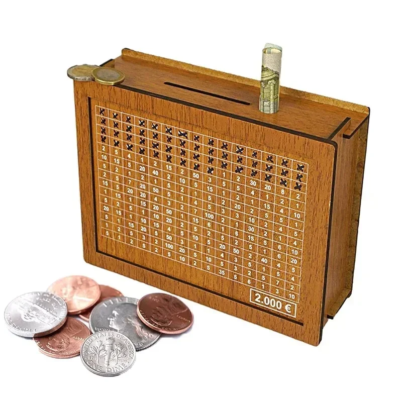 Piggy Bank with Money Target and Numbers, Wooden Cash Coin Bank Money Saving Box with Counter Great Birthday Gift for Girls Boys