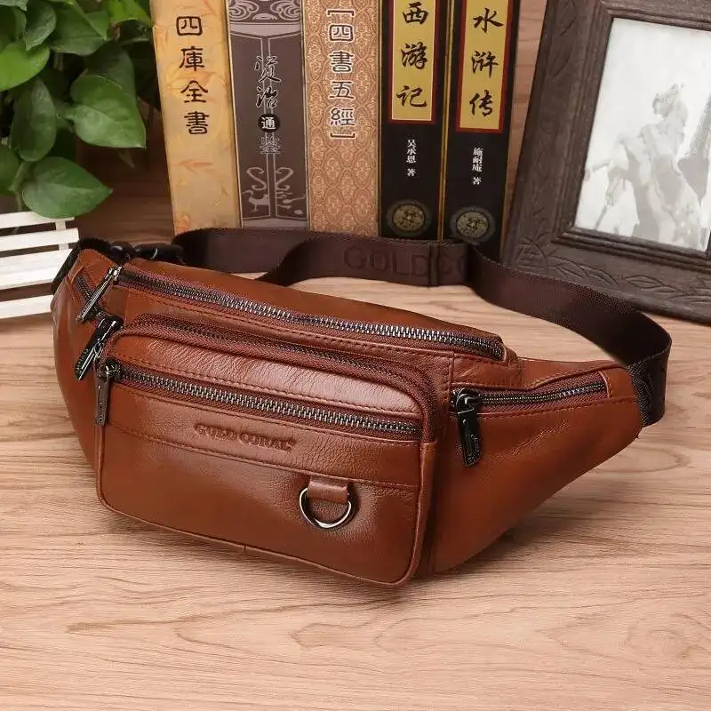 

Genuine Leather Waist Fanny Pack Bag For Men Travel Retro Natural Skin Male Purse Cross Body Sling Chest Hip Bum Belt Bags