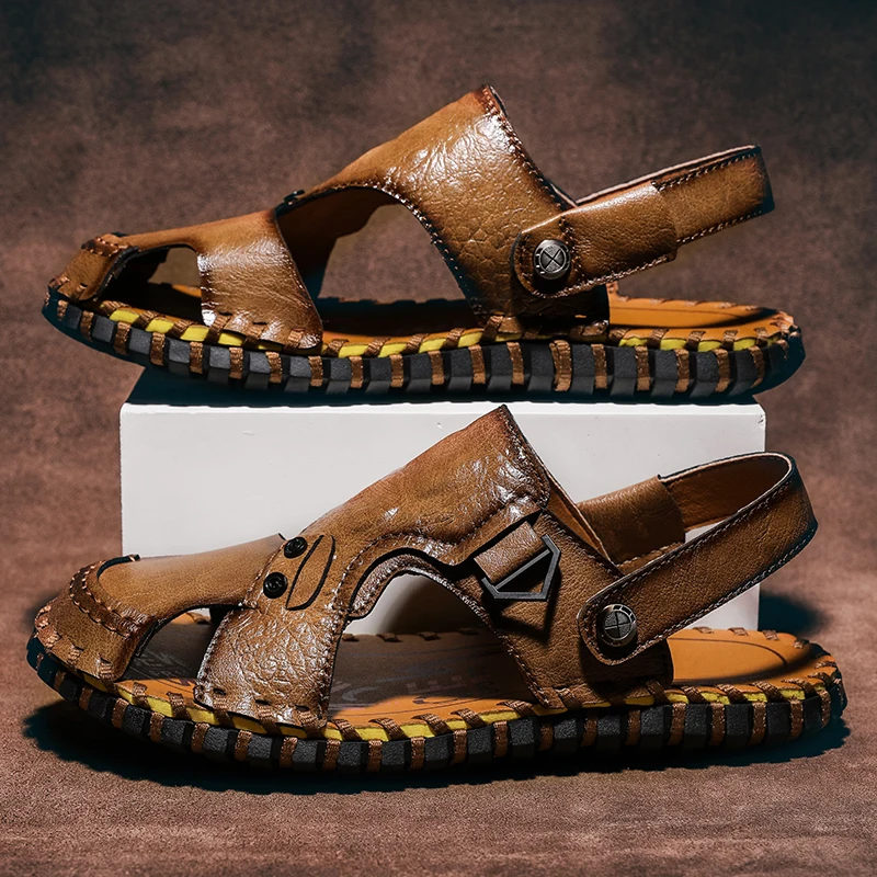 Hot Sale Summer Men's Sandals Outdoor Men's Beach Sandals Handmade Leather Roman Fashion Men Water Trekking - view 3