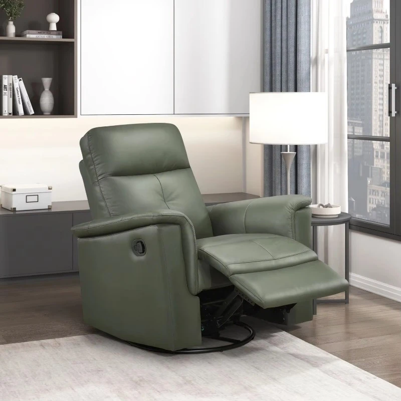 Green leather revolving recliner living room furniture with plush interior