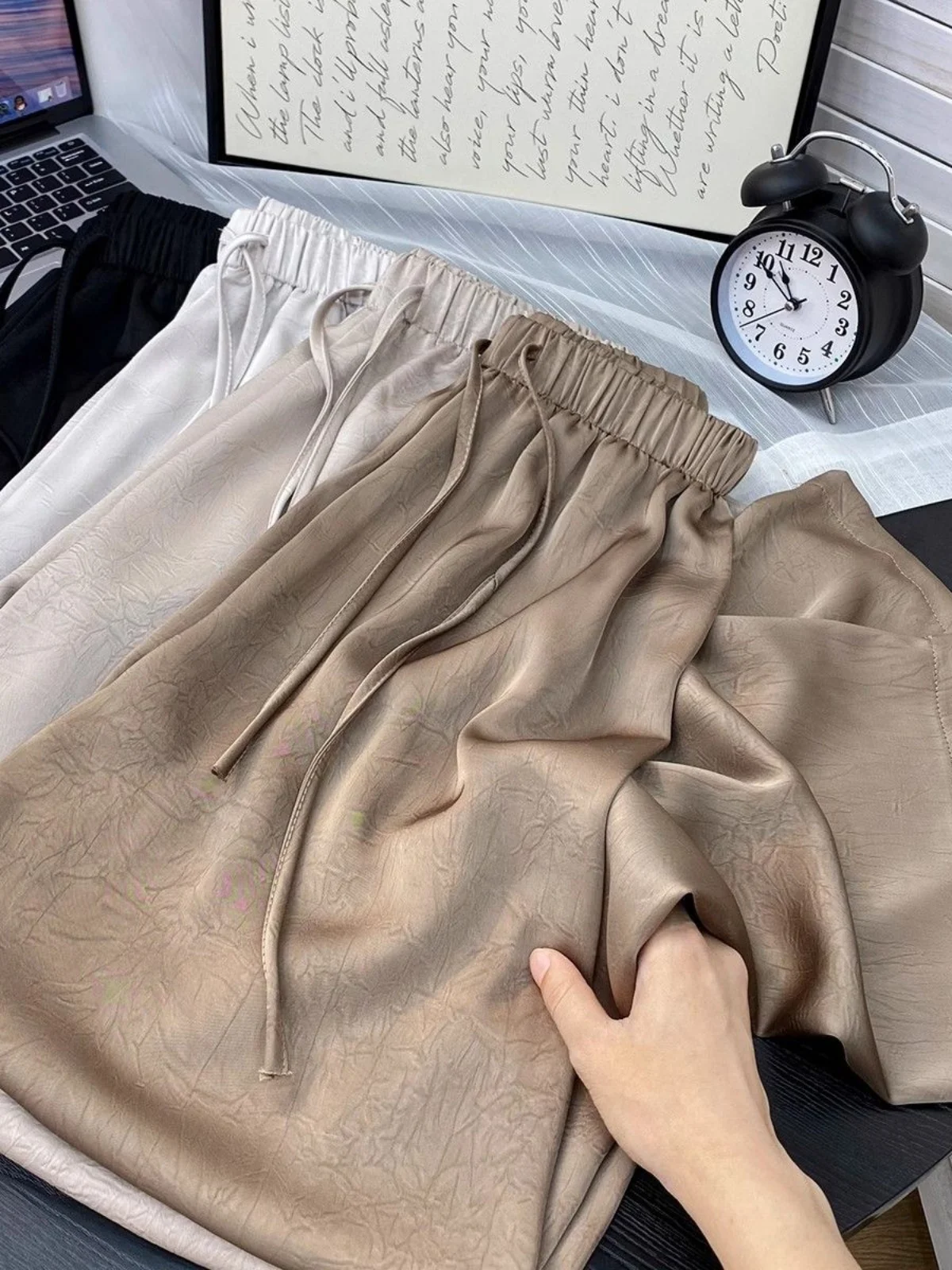 High Waist Wide Leg Pants Women's Spring Summer Pleated Drapey Floor Length Pure Slimming Embroidered Straight Loose Floral P...