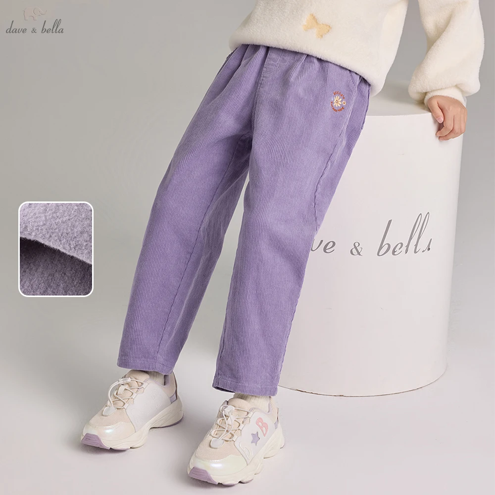 Dave Bella Children Elastic Corduroy Pants Winter Autumn Velvet Thicken Girls Straight Pants Casual Warm Trousers DK4254469