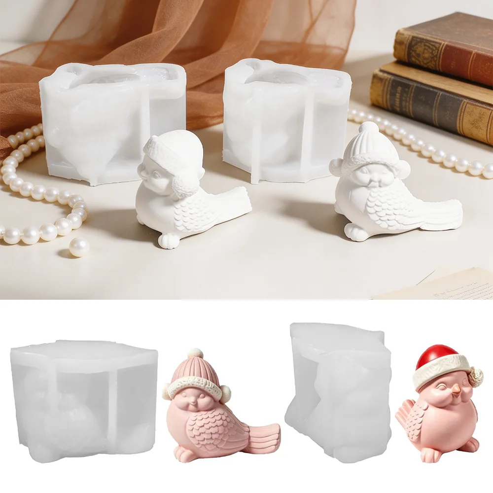 Wearing Knitted Nightcap Bird Silicone Candle Mold For Home Christmas Decoration Handicraft Ornament Cement Plaster Resin Mold