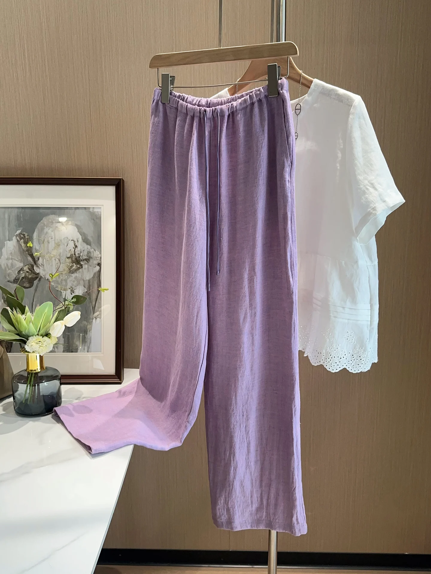 

High Waist Wide Leg Pants Color Woven Linen Loose Fit Summer Casual Trousers for Women Breathable Comfortable Straight Leg