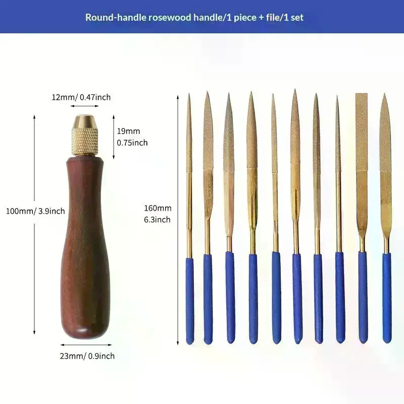 Wood File Handle Wooden Handles With Brass Collet Chuck For Small Files Accessories DIY Metal And Jade Polishing