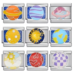 GEMOSA Fashion Star Planet Colorful Italian Charm Link Fit 9mm Stainless Steel Bracelet Making DIY Beads Jewelry For Women Men