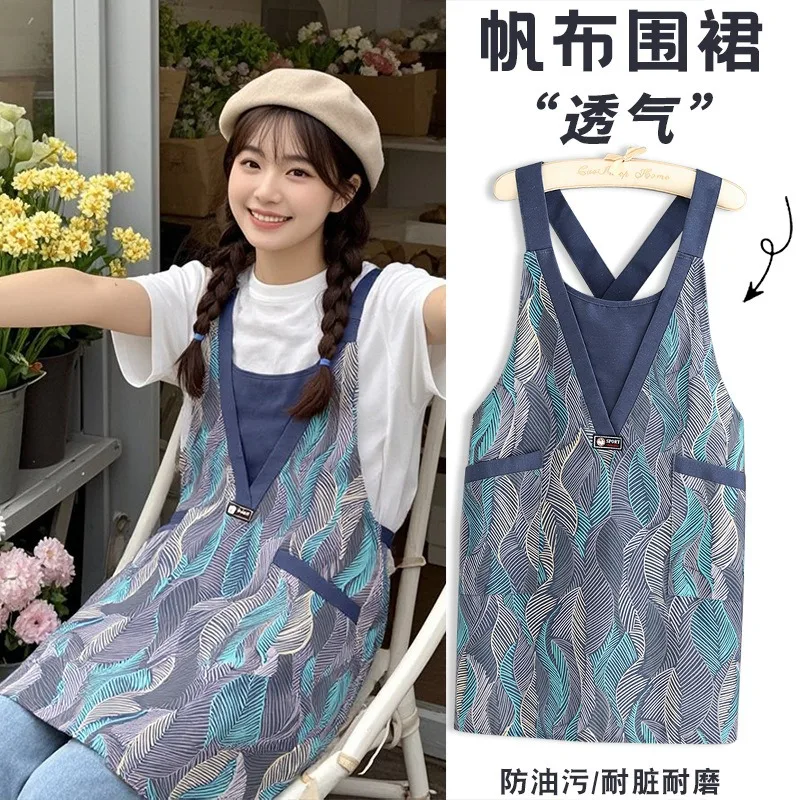 New apron anti-fouling canvas home kitchen cooking apron adult overalls catering