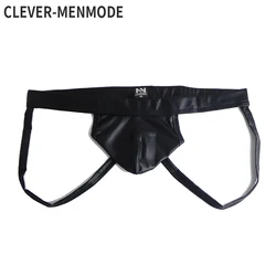 CLEVER-MENMODE-Tanga de cuero sintético para hombre, ropa interior Sexy, suspensorio, bragas, nalgas abiertas