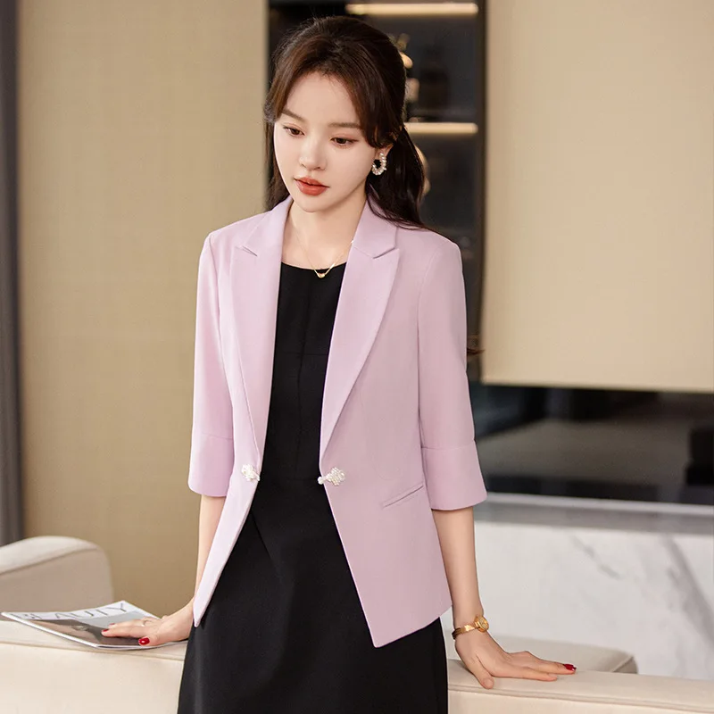 Women's Three-Quarter Sleeve Thin Small Suit Coat Summer2024New Small Waist Trimming Casual Elegant Business Suit Suit