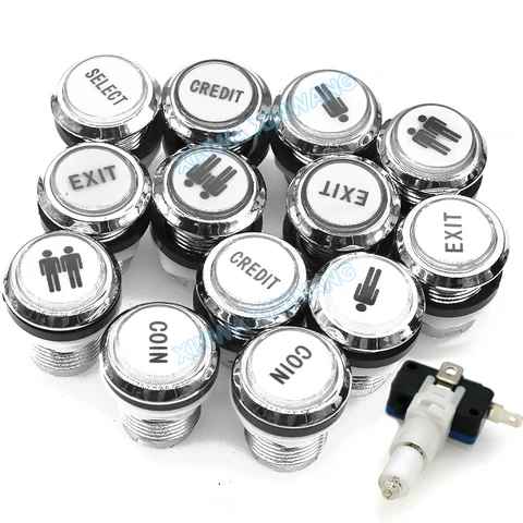 33mm Chrome Push Button12v 5v Led Illuminated Coin Select PAUSE EXIT…