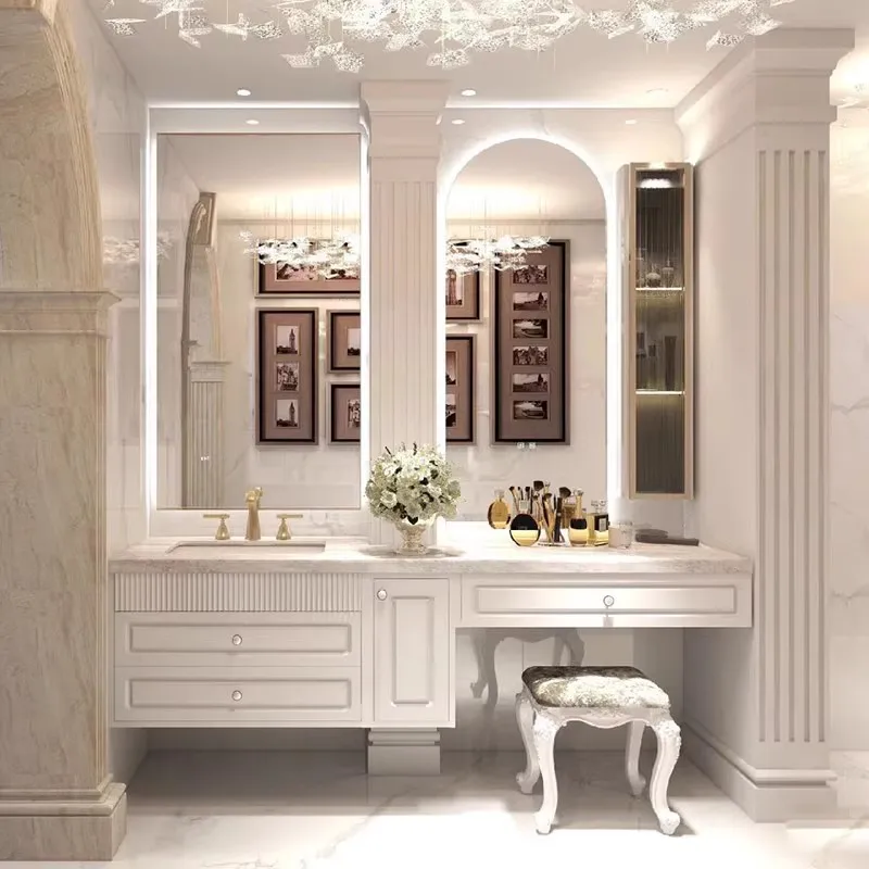 Tocador de losa de roca americana, mueble de baño integrado, combinación de crema, viento, roble, lavabo de mano, baño