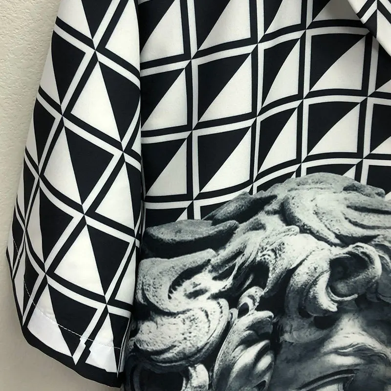 2025 Color Contrast Portrait Print Short Sleeve Shirt Streetwear Social Party Blusa Camisa Masculina Hawaii Shirt Chemise Homme