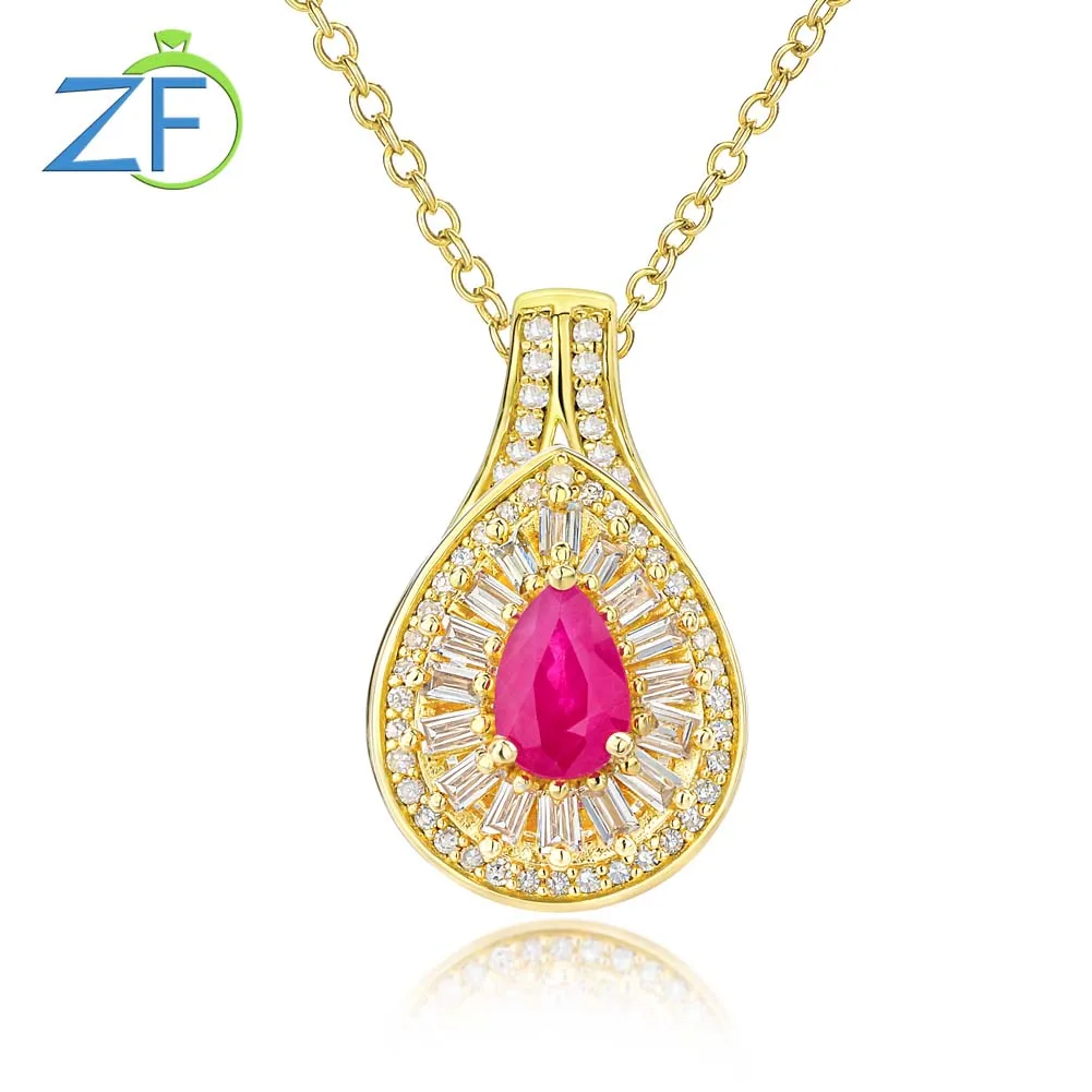 

GZ ZONGFA Pure 925 Sterling Silver Pear Pendant For Women Natural Ruby Diamond 1ct Gems 14K Gold Plated Necklace Fine Jewelry