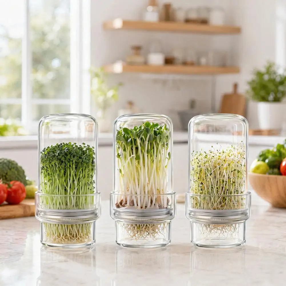 Pesticide-free Sprouts Kit Sprouting Jar Kit with Wide Mouth Glass Jars Sprout Lids Blackout Sleeves Home Gardening for Vegan