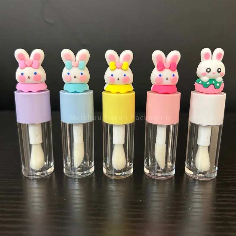 50Pcs 4ml Bunny Lip Gloss Tube with Cute Doll Head Cosmetic Empty Tube Lip Gloss Plastic Packaging Tube for Beauty Packaging