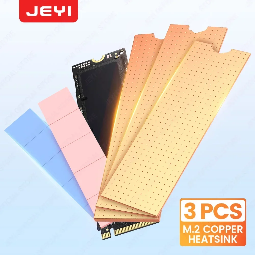 JEYI Copper M.2 HeatSink, 3pcs 2280 SSD Copper Cooler Solid State Disk Radiator with Thermal Silicone Pad for Laptop Desktop