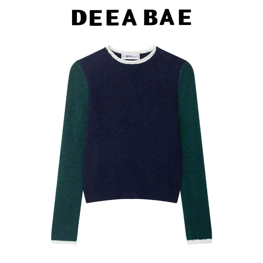 

DEEABAE 2025 осень/зима, новый женский повседневный цветной контрастный комплект, вязаный свитер с длинными рукавами и головой