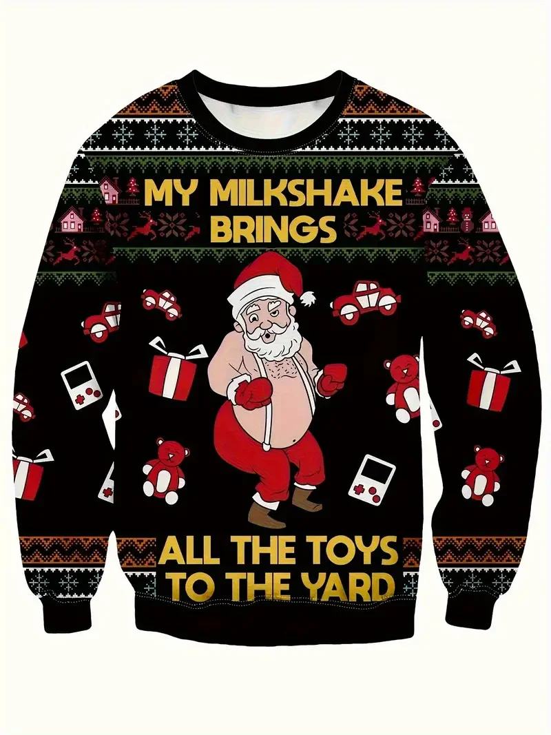 مضحك سانتا كلوز طباعة موضة البلوزات الرياضية الرجال عادية الجولة الرقبة كنزة قطيفة القبيح Cugly عيد الميلاد سترة النساء بلايز #4