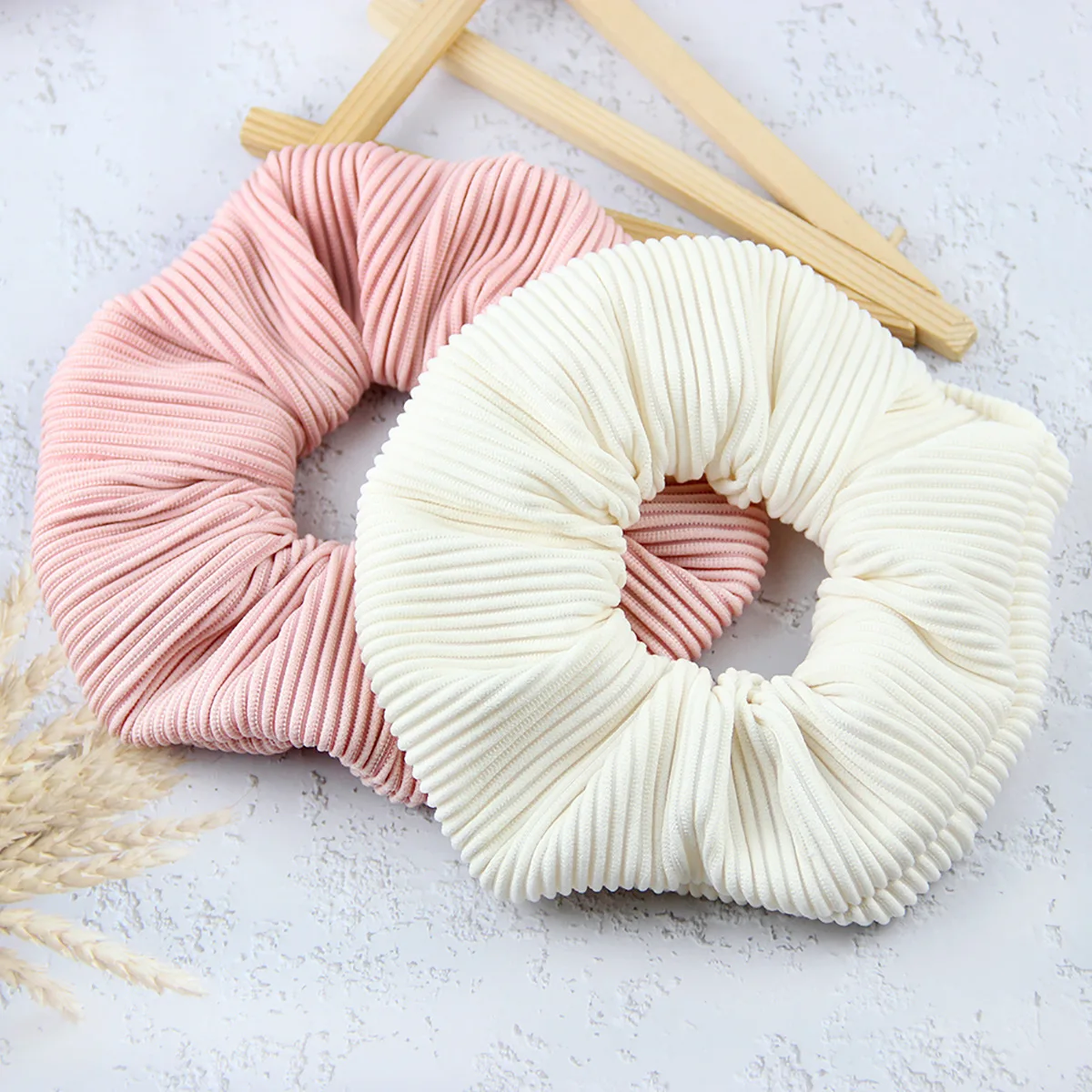 Neue Mode Übergroßen Plissee und Gestreiften Flanell 6 Farbe frauen Headflower Scrunchie für Frauen Mädchen Zubehör Kopfschmuck