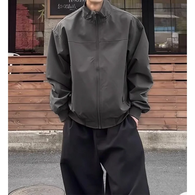 

Men's New American Style Casual Jacket Spring Autumn Solid Color Trendy Retro Workwear Pilot Jacket with Stand Collar