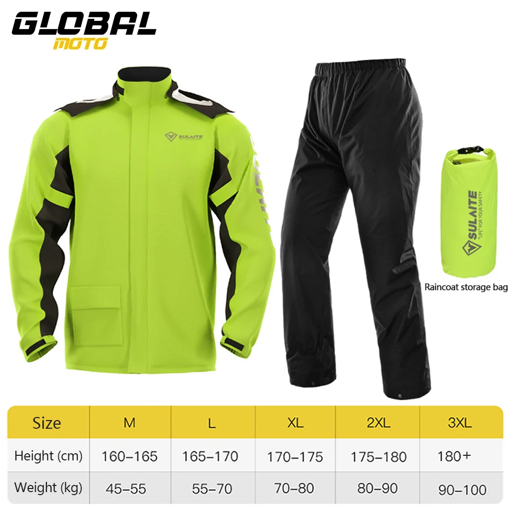 

Men's Motorcycle Raincoat Suit Outdoor Waterproof Motorbike Rainwear Cycling Fishing Climbing Jacket Lightweight Reflective
