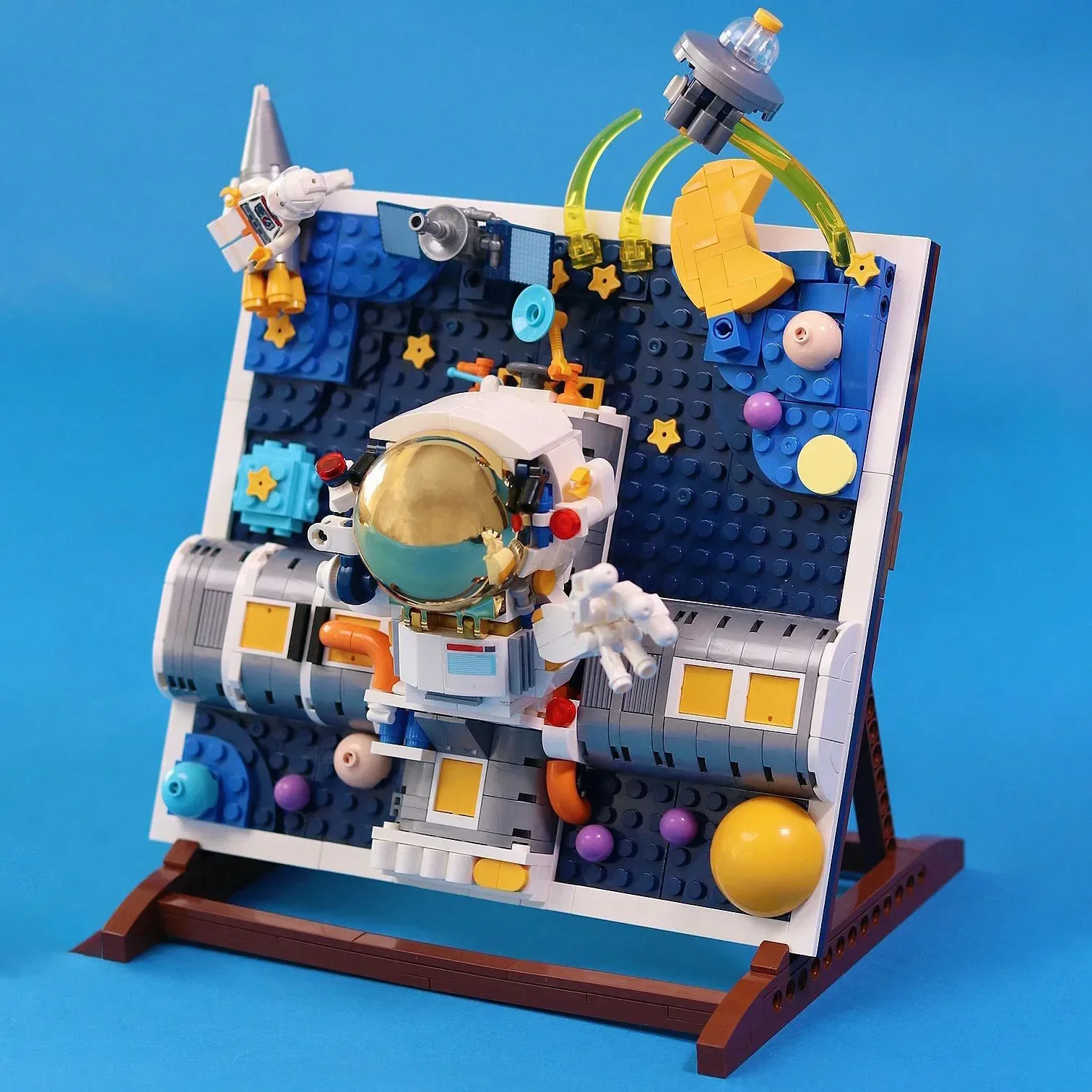 MOC-bloques de construcción en miniatura de astronautas, girasol, tulipán, obra de arte creativa, pintura 3D, decoración del hogar, juguetes para regalo de cumpleaños